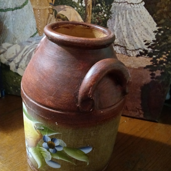 Pier 1 Decorative Hand Painted Clay Vase🍐🍋Size 6"×9" Fruit &Floral Pottery🍍🍒 - Picture 7 of 16